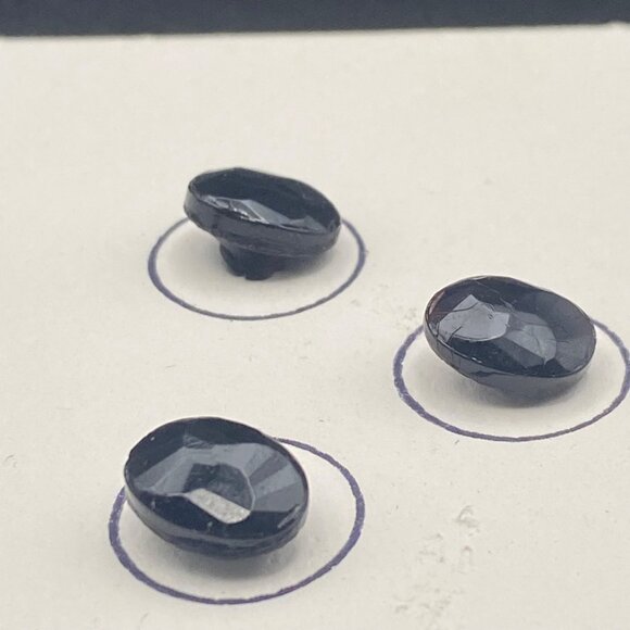 Antique Oval Black Jet Glass Buttons Set 6 Carded Victorian Faceted Self Shank - Picture 2 of 8